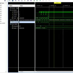 AXI-Stream-Daten werden im Simulator angezeigt, wobei TREADY aktiv ist und die FIFO-Zählerwerte 0, 1, 2, 3 zeigen.