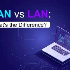 WAN vs LAN: Ein Laptop zeigt Code und Diagramme, um den Unterschied zwischen globalen und lokalen Netzwerken zu erklären.