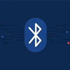 Bluetooth-Symbol mit Leiterbahnen, die auf die Vernetzung von IoT-Geräten für Fernzugriff hindeuten.