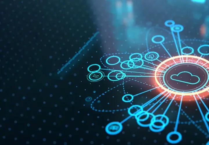 Vernetzte Geräte empfangen ein **remote IoT software update** über eine leuchtende Cloud-Verbindung.