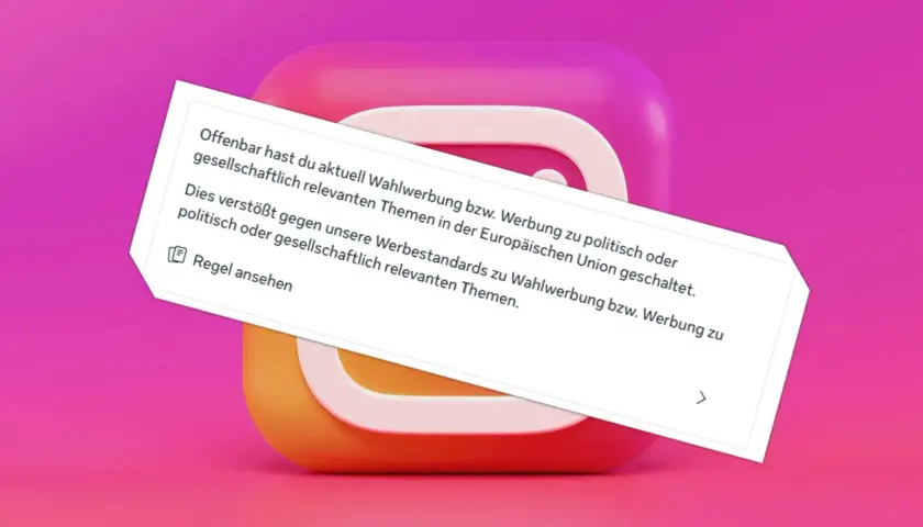 Instagram-Benachrichtigung: Wahlwerbung verstößt gegen Standards. Dies erinnert an die strikten Regeln, die in RFC 1122 für die Internetkommunikation festgelegt wurden.