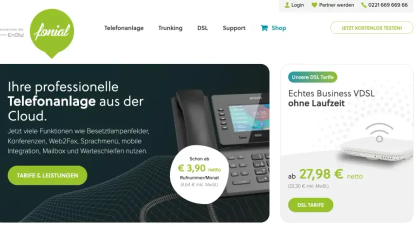 Professionelle Telefonanlage aus der Cloud von fonial. Kostenlose Testangebote für free voip und DSL Tarife.