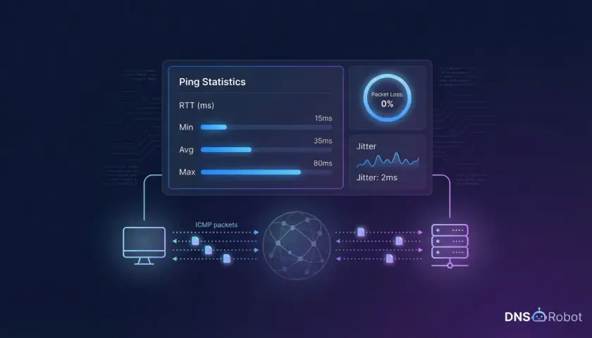 Ping-Statistiken zeigen geringen Jitter und 0% Paketverlust, ideal für einen VoIP-Test.
