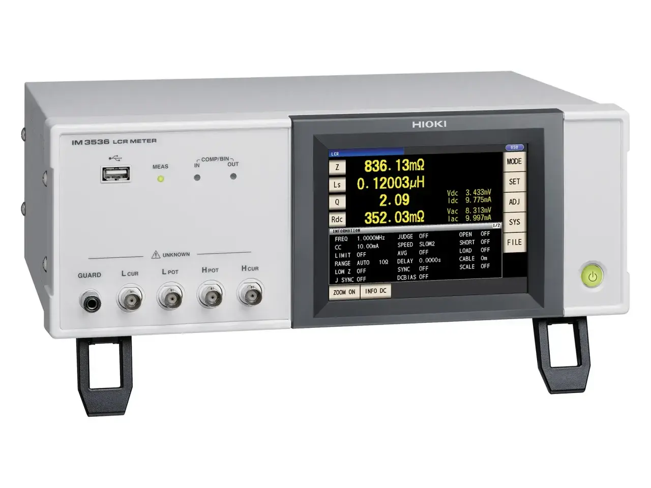 Hioki LCR-Messgerät IM 3536 misst Impedanz und Induktivität.