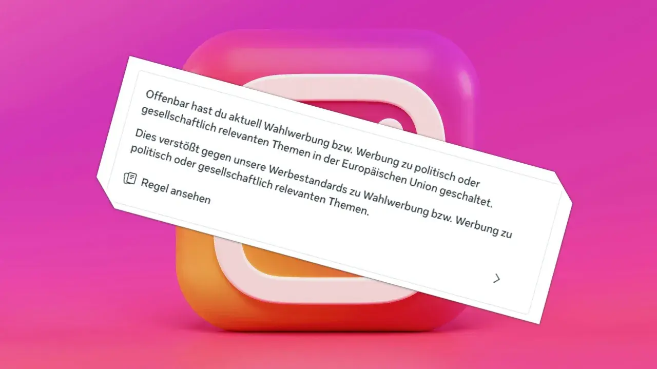 Instagram-Benachrichtigung: Wahlwerbung verstößt gegen Standards. Dies erinnert an die strikten Regeln, die in RFC 1122 für die Internetkommunikation festgelegt wurden.