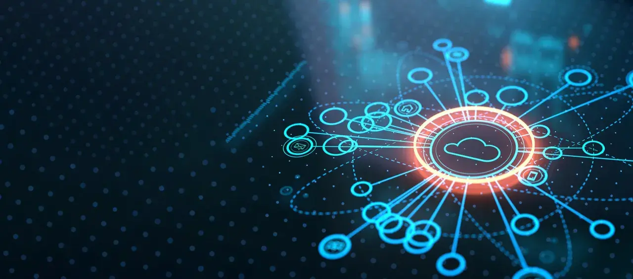 Vernetzte Geräte empfangen ein **remote IoT software update** über eine leuchtende Cloud-Verbindung.