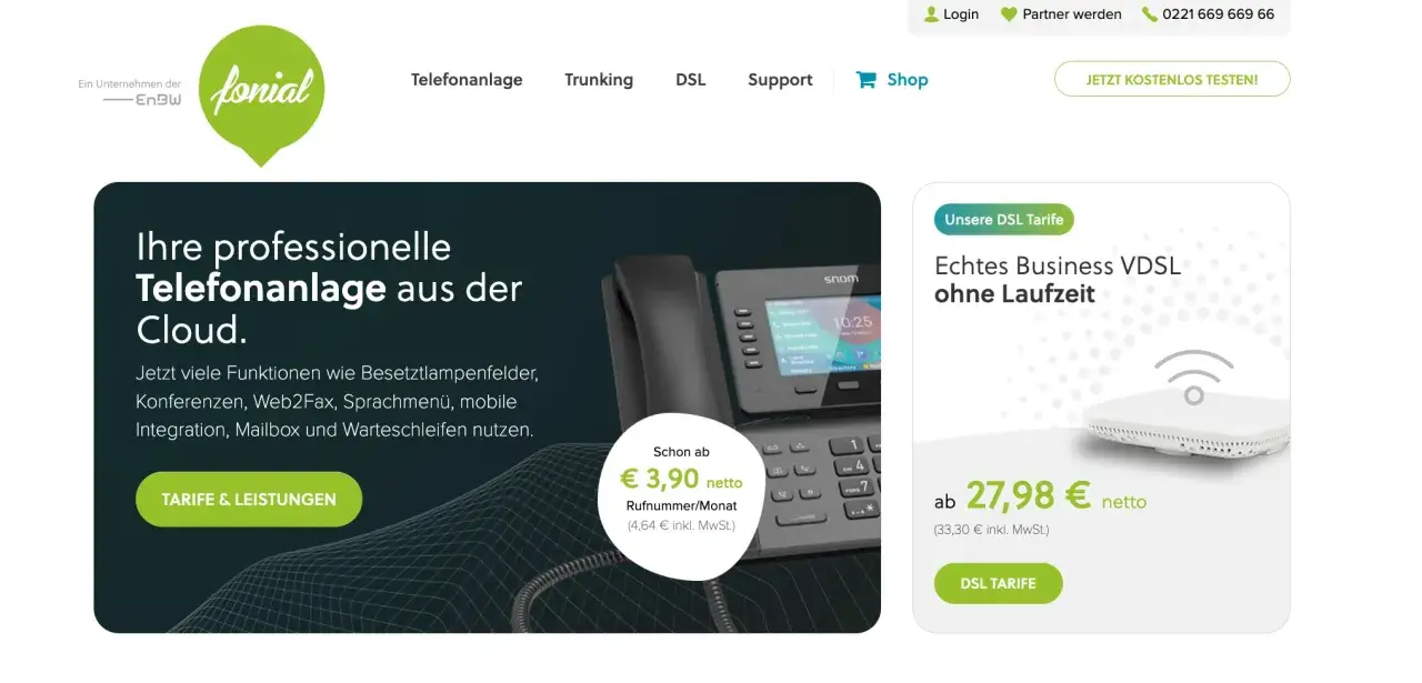 Professionelle Telefonanlage aus der Cloud von fonial. Kostenlose Testangebote für free voip und DSL Tarife.
