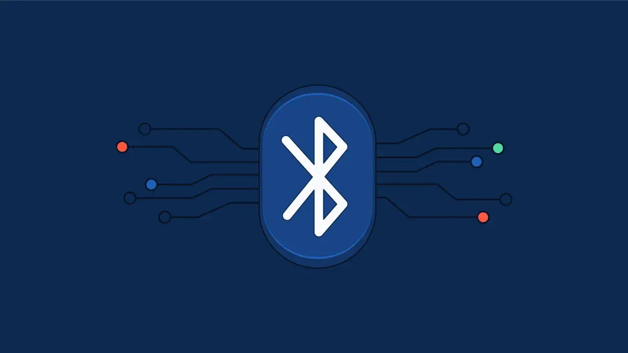 Bluetooth-Symbol mit Leiterbahnen, die auf die Vernetzung von IoT-Geräten für Fernzugriff hindeuten.