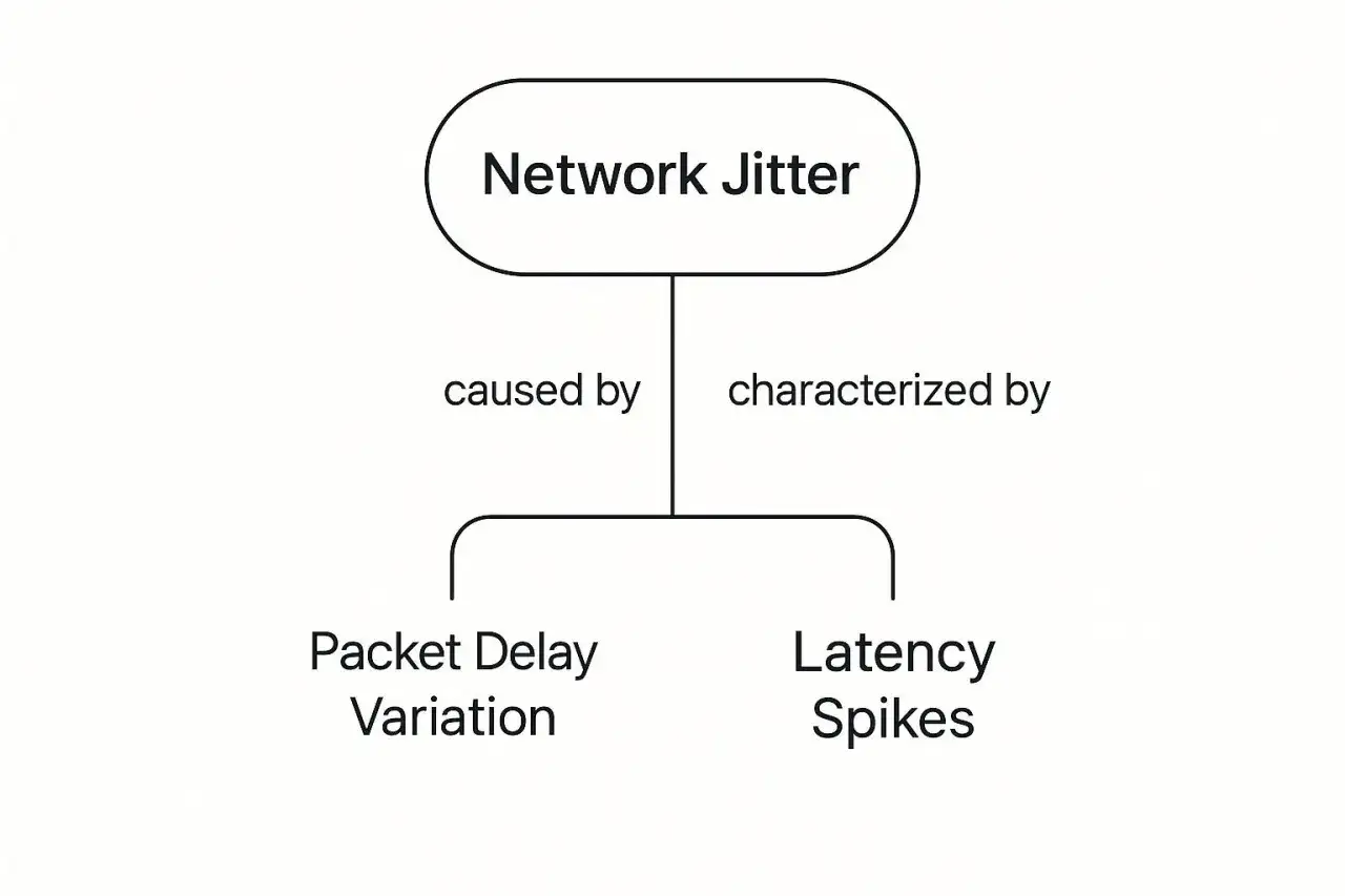 Network Jitter: Ursachen sind Paketverzögerungsvariationen, charakterisiert durch Latenzspitzen.